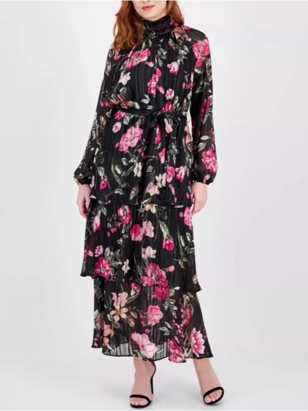 RACHEL Rachel Roy Black Maxi Dress with Pink Floral Print